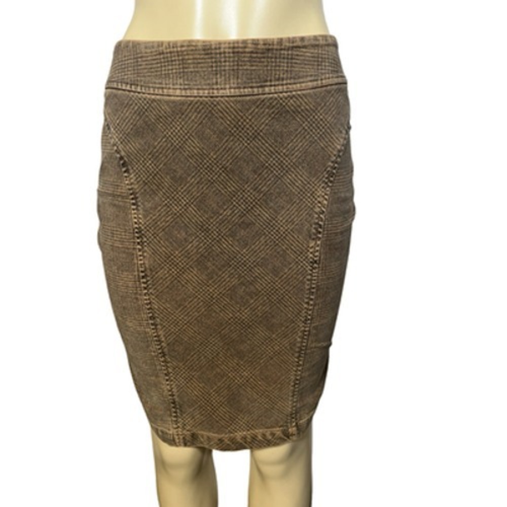 Peruvian Connection Skirt Womens 2 Brown Plaid Tweed Pencil‎ Knee Length Stretch